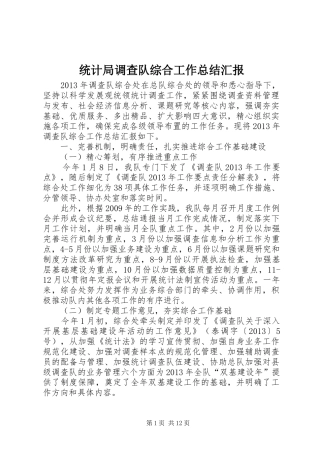 统计局调查队综合工作总结汇报