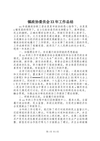 镇政协委员会XX年工作总结