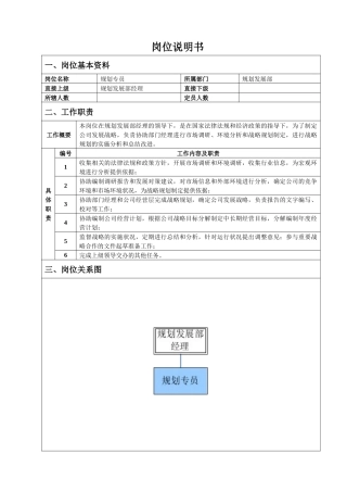 规划专员岗位说明书