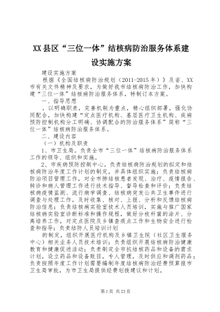 XX县区“三位一体”结核病防治服务体系建设方案