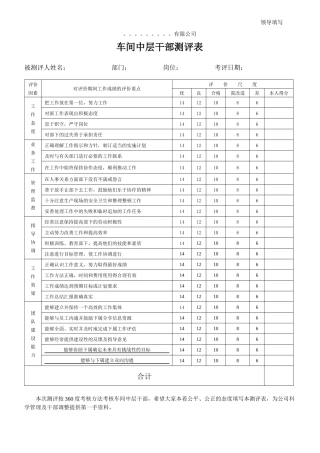 某有限公司车间中层干部测评表