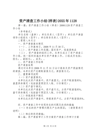 资产清查工作小结(样表)20XX年1128