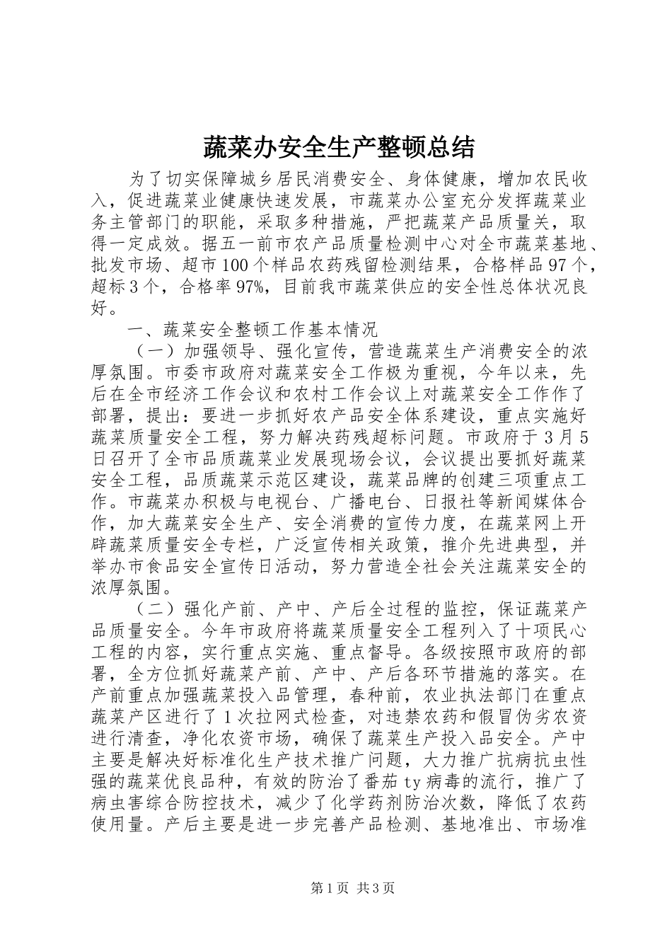 蔬菜办安全生产整顿总结_第1页