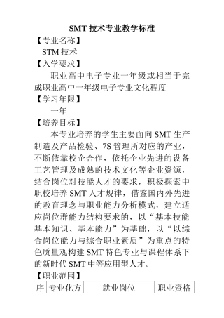某公司SMT技术专业管理教学标准