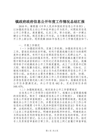 镇政府政府信息公开年度工作情况总结汇报