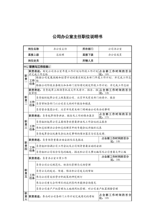华北光学仪器公司办公室主任职位说明书