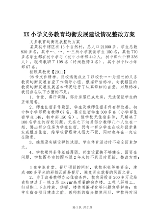 XX小学义务教育均衡发展建设情况整改实施方案