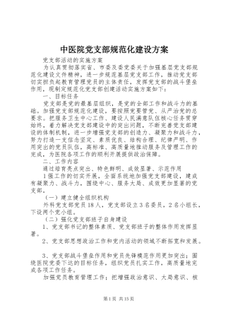 中医院党支部规范化建设实施方案