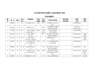 江北区青年联合会预推人员基本情况汇总表