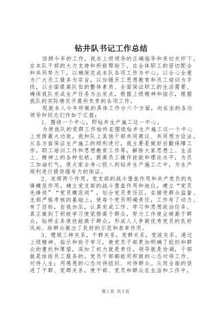 钻井队书记工作总结