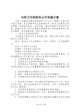 马铃卫生院院务公开实施方案