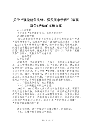 关于“强党建争先锋、强发展争示范”(双强双争)活动的方案