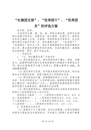 “红旗团支部”、“优秀团干”、“优秀团员”的评选实施方案