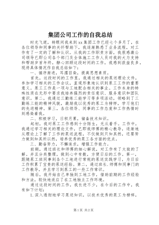 集团公司工作的自我总结