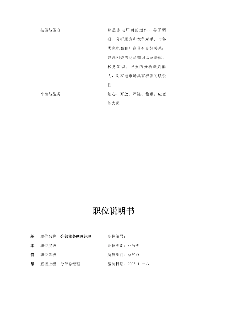 公司分部总办职位说明书_第3页