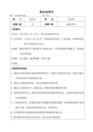 各部门职位说明书