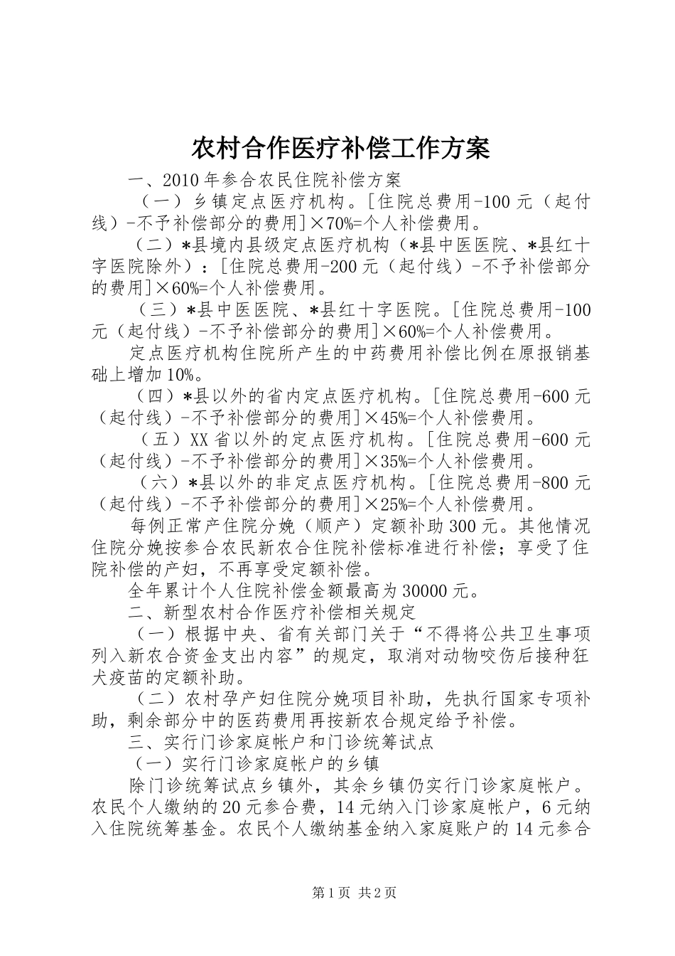 农村合作医疗补偿工作实施方案_第1页
