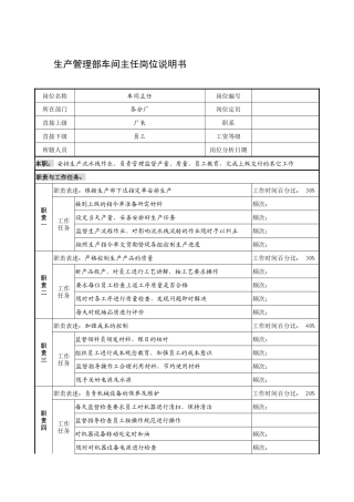 制鞋企业生产管理部车间主任岗位说明书.