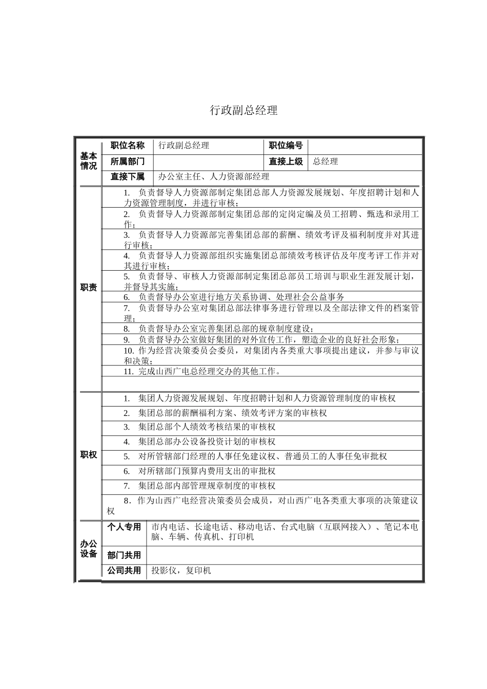 行政副总经理岗位说明书_第1页