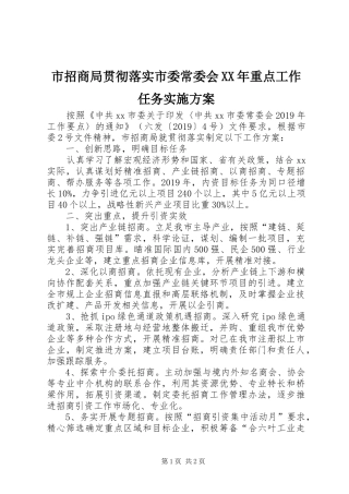 市招商局贯彻落实市委常委会XX年重点工作任务方案