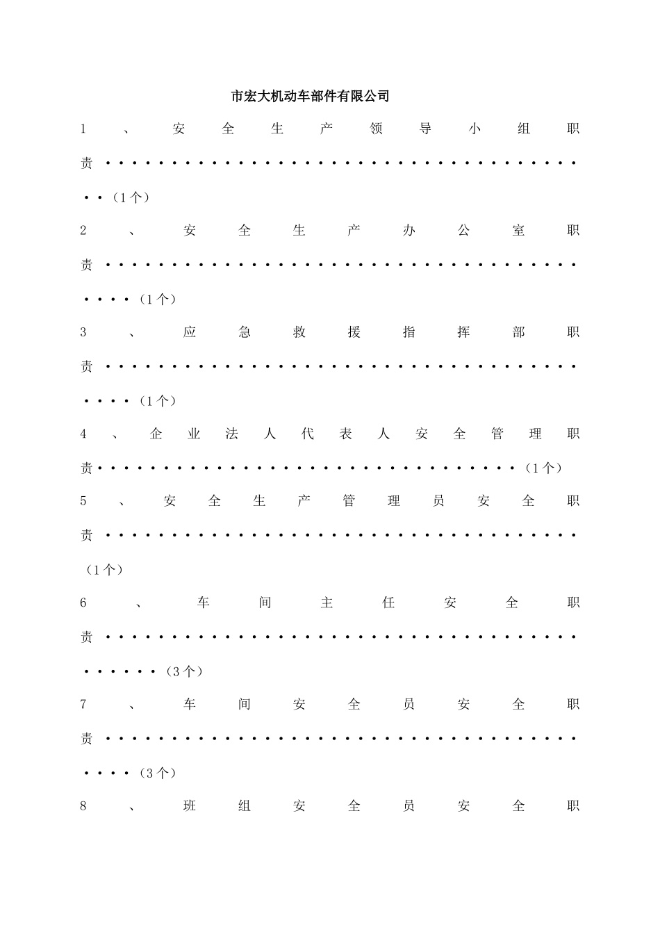 某机动车部件有限公司安全生产职责与制度汇编_第1页