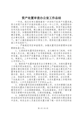 资产处置审查办公室工作总结