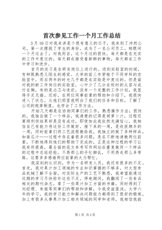 首次参见工作一个月工作总结