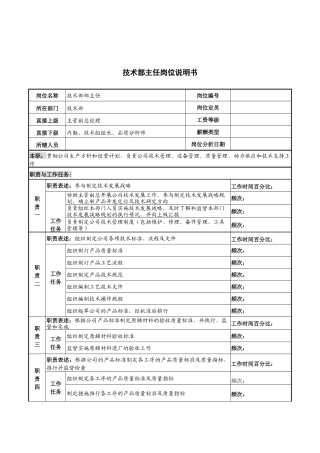 河北纪元光电公司技术部主任岗位说明书