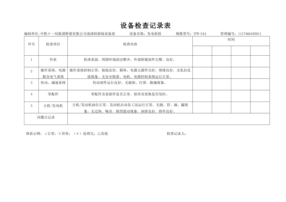 设备检查记录表(每台设备对应_个表格)_第1页