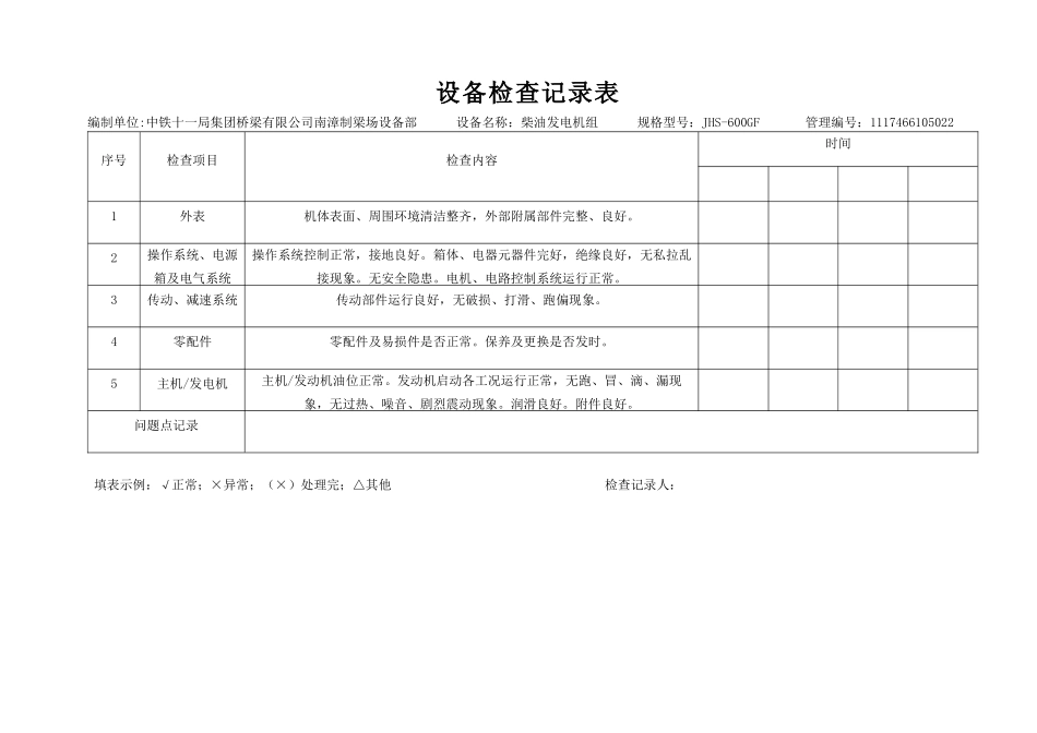 设备检查记录表(每台设备对应_个表格)_第2页