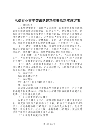 电信行业青年突击队建功竞赛活动方案