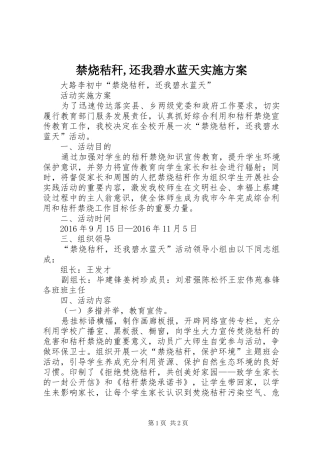 禁烧秸秆,还我碧水蓝天方案