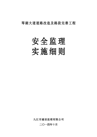 琴湖大道道路改造安全监理细则