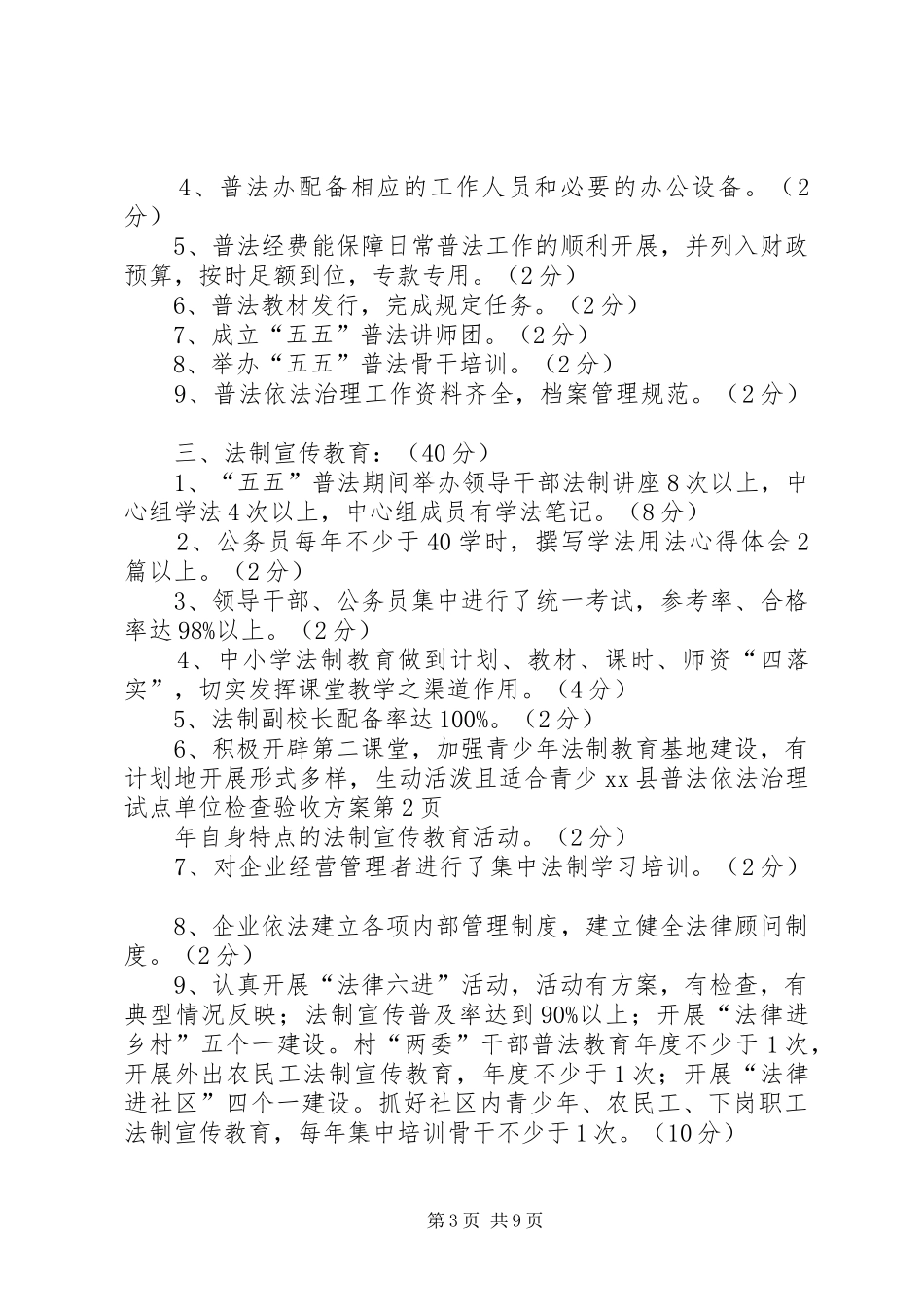 XX县普法依法治理试点单位检查验收实施方案_第3页