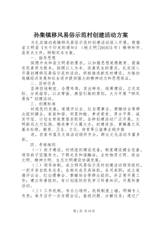 孙集镇移风易俗示范村创建活动实施方案