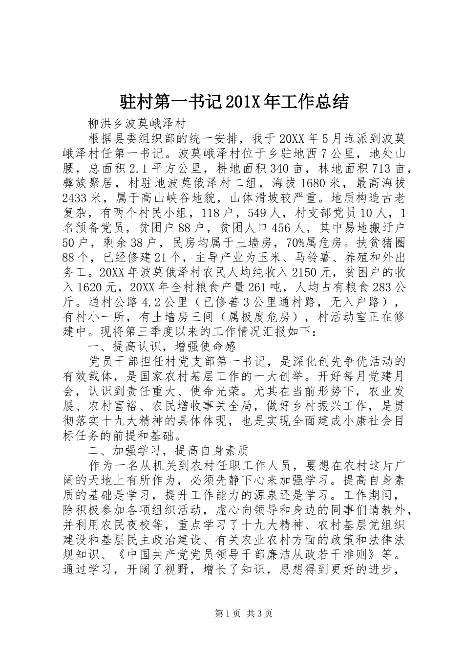 驻村第一书记201X年工作总结_第1页