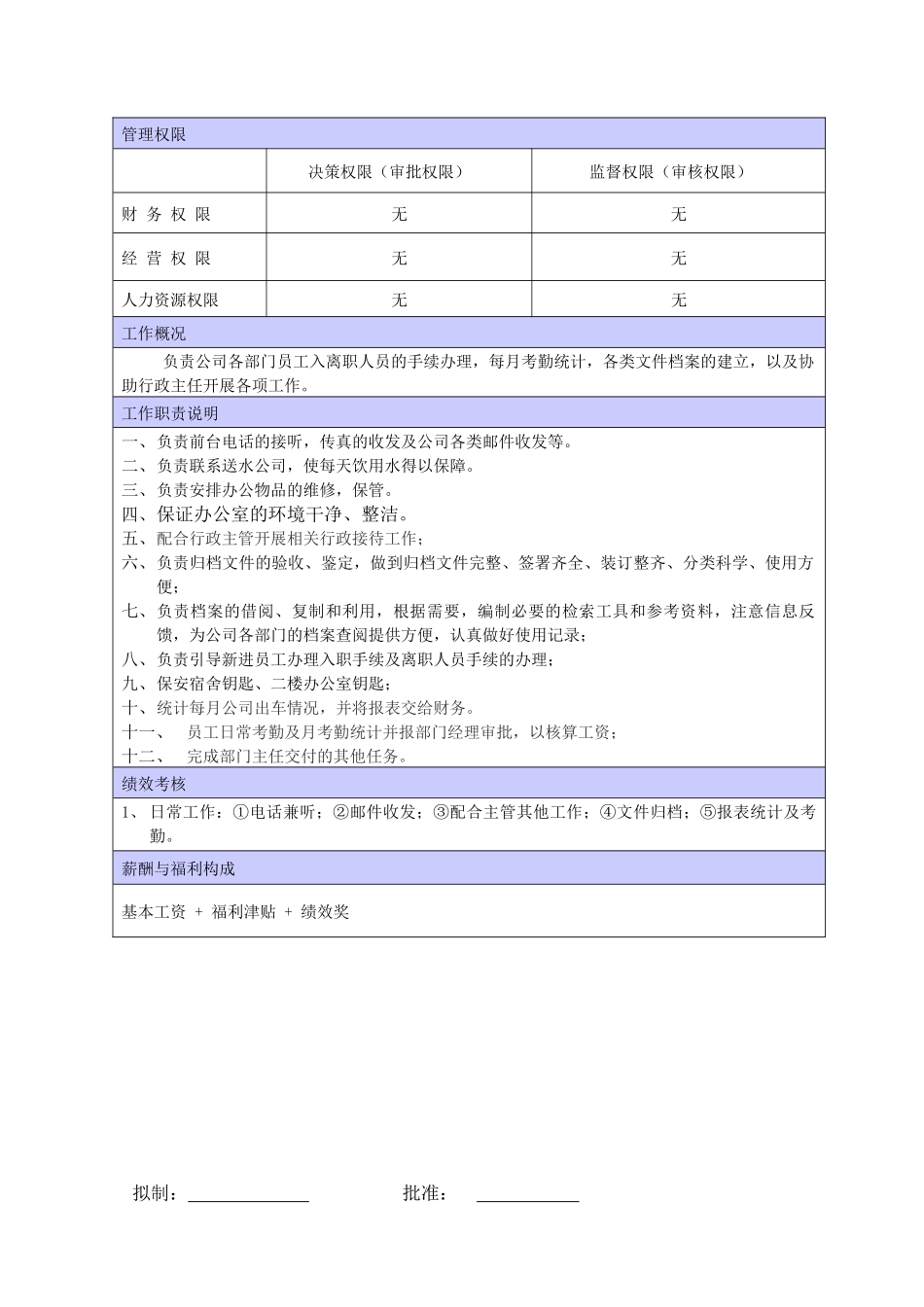 公司前台文员职位说明书_第2页