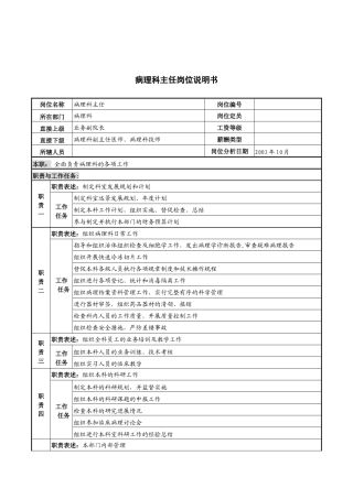 湖北新华医院病理科主任岗位说明书