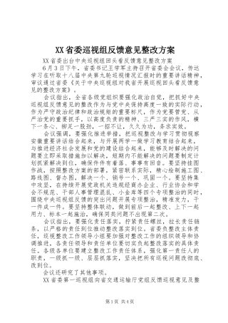 XX省委巡视组反馈意见整改实施方案