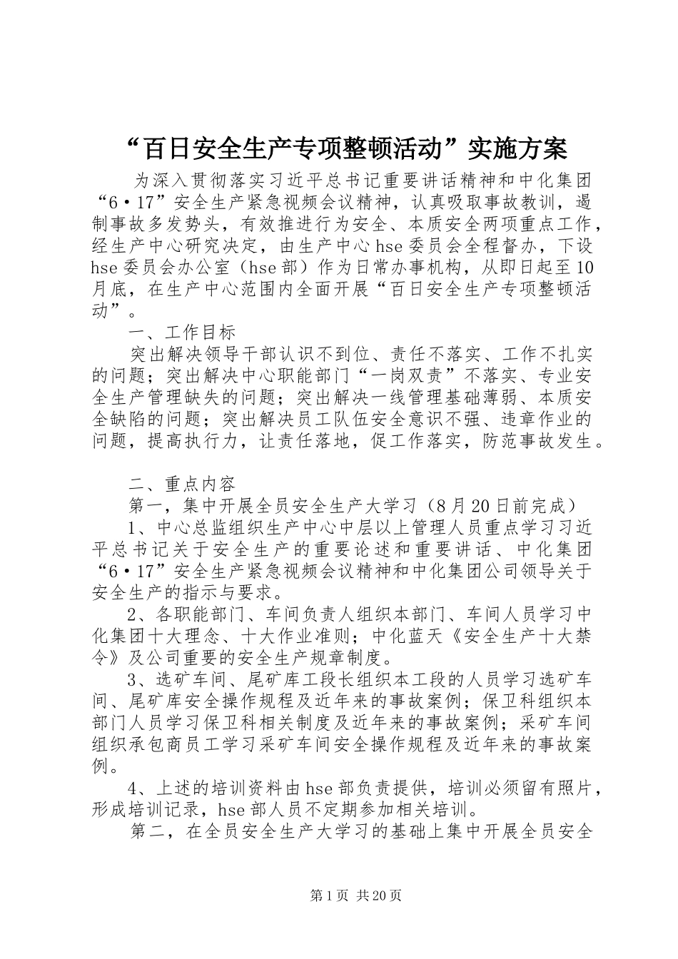 “百日安全生产专项整顿活动”实施方案_第1页