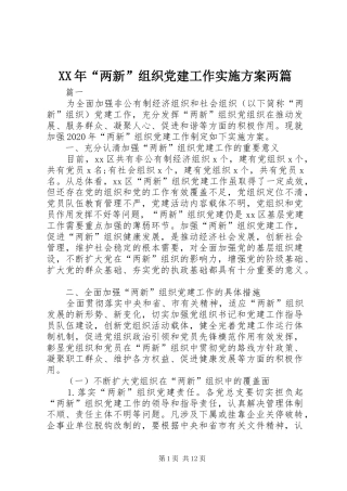 XX年“两新”组织党建工作方案两篇