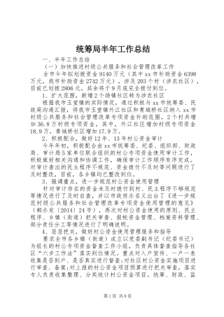 统筹局半年工作总结