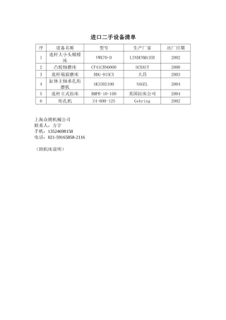 进口二手设备清单