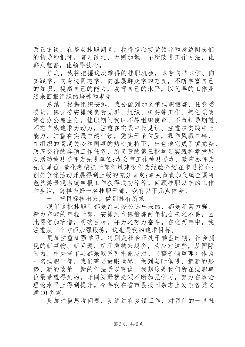 驻基层乡镇挂职期间工作总结_第3页