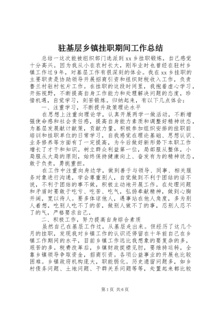 驻基层乡镇挂职期间工作总结