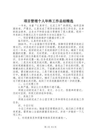 项目管理个人年终工作总结精选