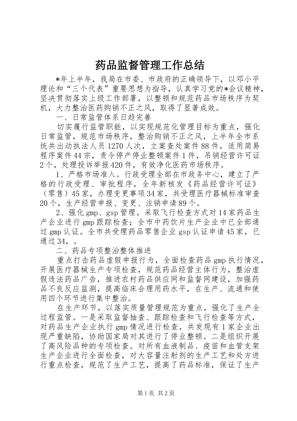 药品监督管理工作总结_第1页