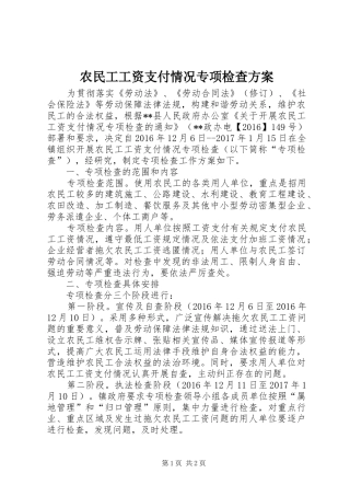 农民工工资支付情况专项检查方案