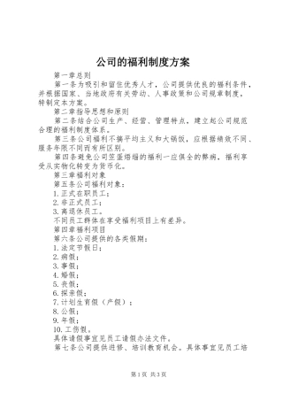 公司的福利制度实施方案