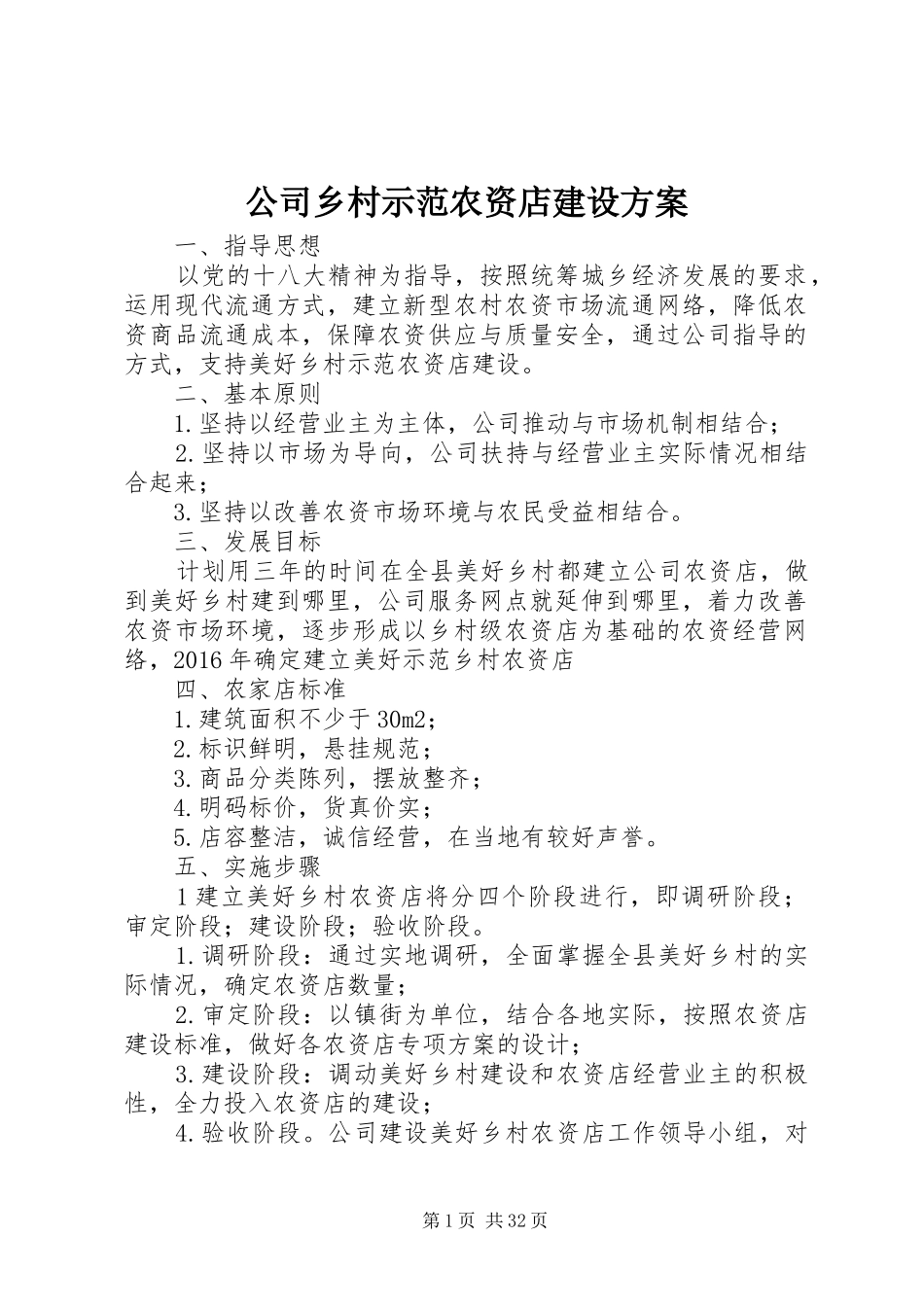 公司乡村示范农资店建设实施方案_第1页